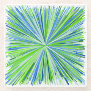 Shades of Green and Blue Line Burst Pattern Glazen Onderzetter
