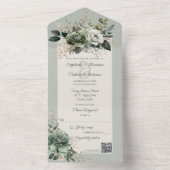 Shades of Green Floral QR-code All In One Uitnodiging (Binnen)