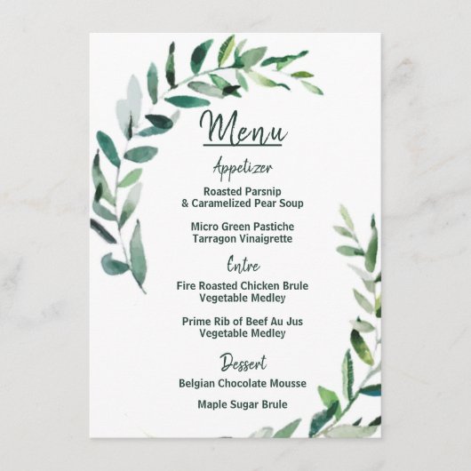 Shades of Green - Wedding Menu Card (Voorkant)