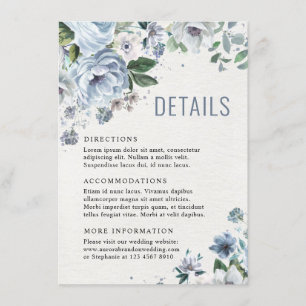 Shades of Grey Dusty Blue Winter Rustic Wedding Informatiekaartje