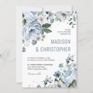 Shades of Grey Dusty Blue Winter Rustic Wedding Kaart