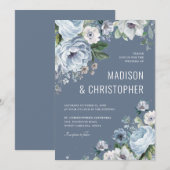 Shades of Grey Dusty Blue Winter Rustic Wedding Kaart (Voorkant / Achterkant)