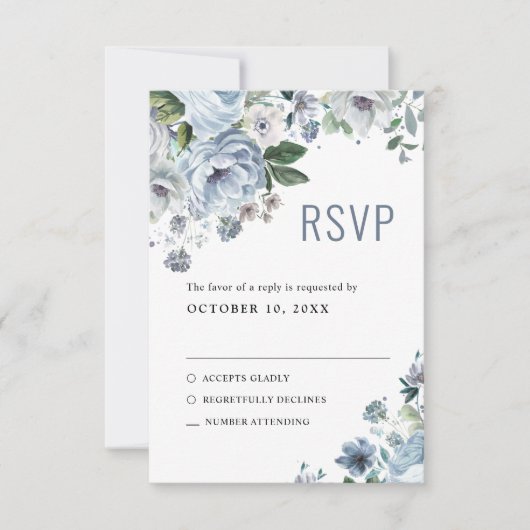 Shades of Grey Dusty Blue Winter Rustic Wedding RS RSVP Kaartje (Voorkant)