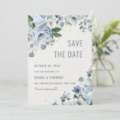 Shades of Grey Dusty Blue Winter Rustic Wedding Save The Date (Staand voorkant)