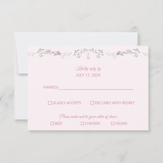 Shades of Pink Foliage Monogram RSVP Response Card (Devant)