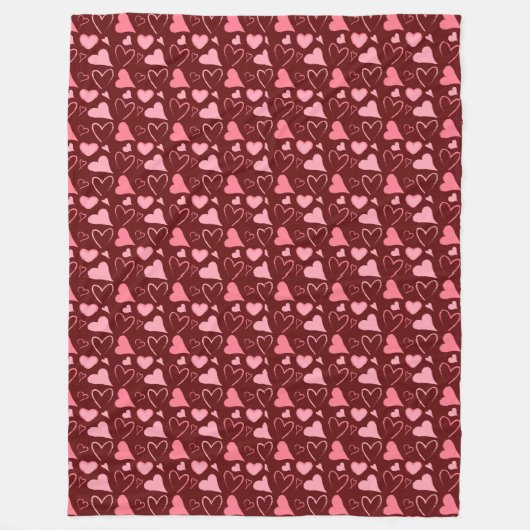 Shades of Pink Hearts Toss Fleece Deken (Voorkant)