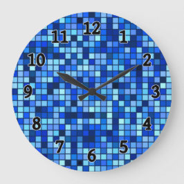 Shades of Winter Blue and Black Squares Pattern Grote Klok