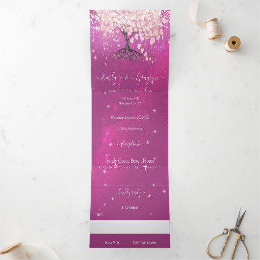 Shades van het roze en Paarse heetribbetje Drieluik Uitnodiging (Binnen)