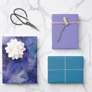 Shades van Paarse blauwe Abstracte Waterverf gemar Inpakpapier Vel