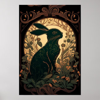 Shadow Bunn - Art Nouveau Black Rabbit/Bunny Poster