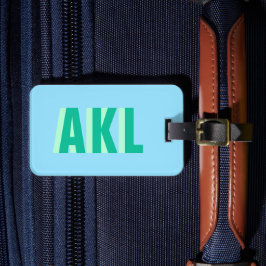 Shadow Monogram Pastel Blue Green Personalized Bagagelabel