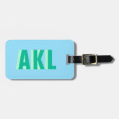 Shadow Monogram Pastel Blue Green Personalized Bagagelabel (Voorkant horizontaal)