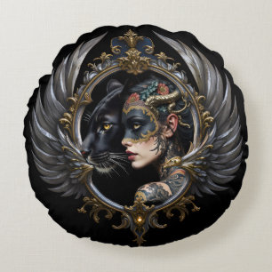 Shadow Queen – Panter Spirit Embleem. Rond Kussen
