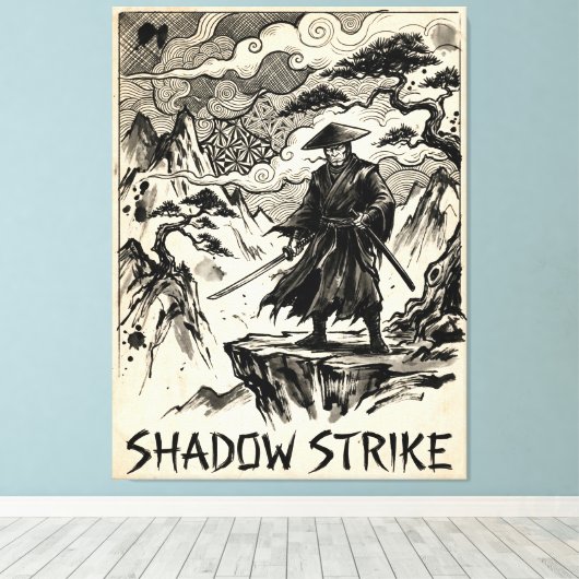Shadow Strike Samurai Ink Art Canvas Print (Insitu (Houten vloer))