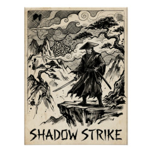 Shadow Strike Samurai Ink Art Poster Perfect Poster