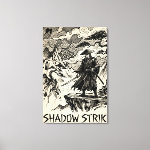 Shadow Strike Samurai Inkt Kunst Canvasprint Canvas Afdruk