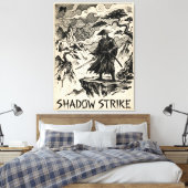 Shadow Strike Samurai Inkt Kunst Canvasprint Canvas Afdruk (Insitu (Slaapkamer))