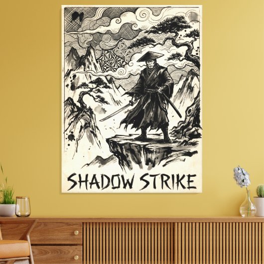 Shadow Strike Samurai Inkt Kunst Canvasprint Canvas Afdruk (Insitu (Woonkamer))