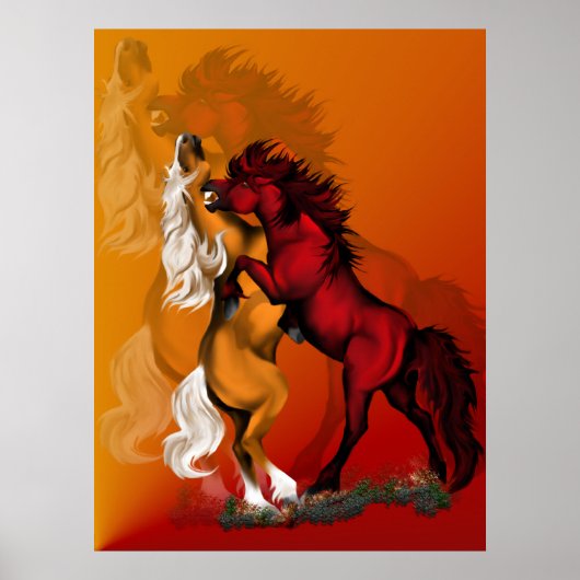 Shadowed Fighting Stallions Poster (Voorkant)