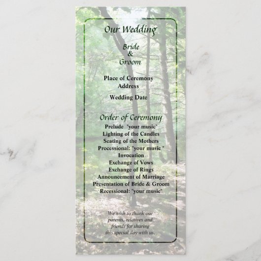 Shady Bossen Wedding Programme Programma (Voorkant)