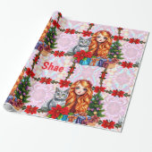 SHAE ~ Kerstmeisje en kat ~ Cadeaupapier (Uitgerold)