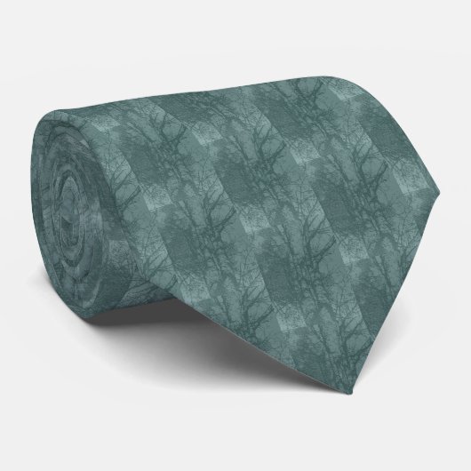Shagbark Hickory Tree Necktie - Blauwgroen Stropdas (Opgerold)