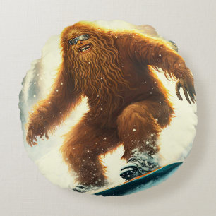 Shaggy Bigfoot Snowboarden AI Yeti Snowy Slope Rond Kussen