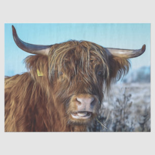 Shaggy Highland Beef Cow Oil Painting Tissuepapier