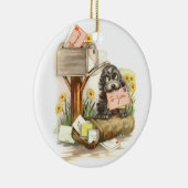  Shaggy-puppy met post Keramisch Ornament (Rechts)
