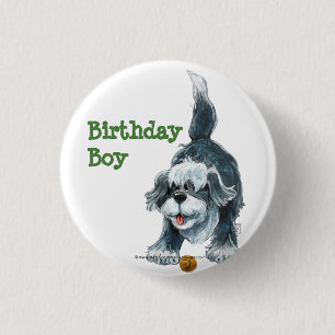 Shaggy Sheep Dog Party Center Ronde Button 3,2 Cm