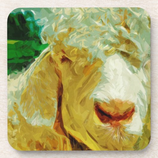 Shaggy White Angora Goat Abstract Impressionisme Drankjes Onderzetter (Voorkant)