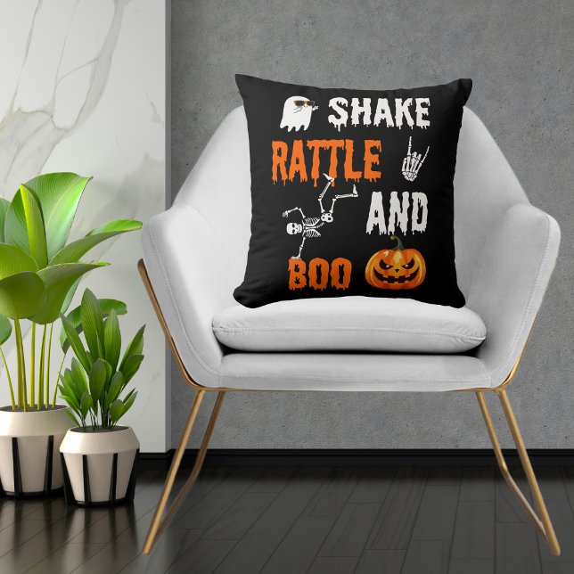 Shake, Rattle, Boo Fun Skeleton Pumpkin Halloween Kussen (Creator heeft geüpload)
