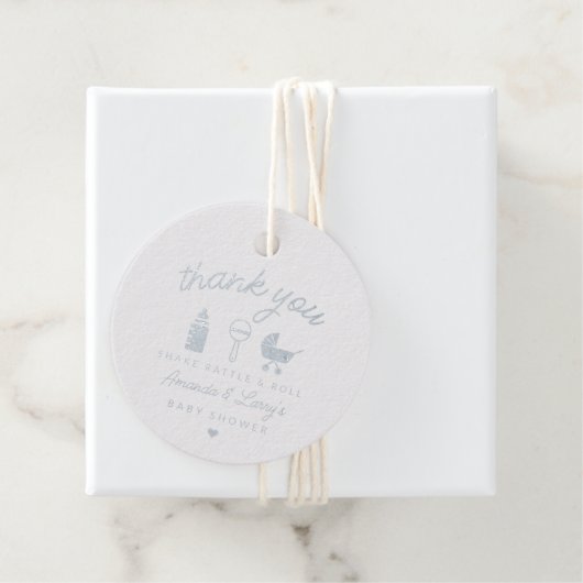 Shake Rattle en Roll Baby shower Bedankjes Labels (Met doos)