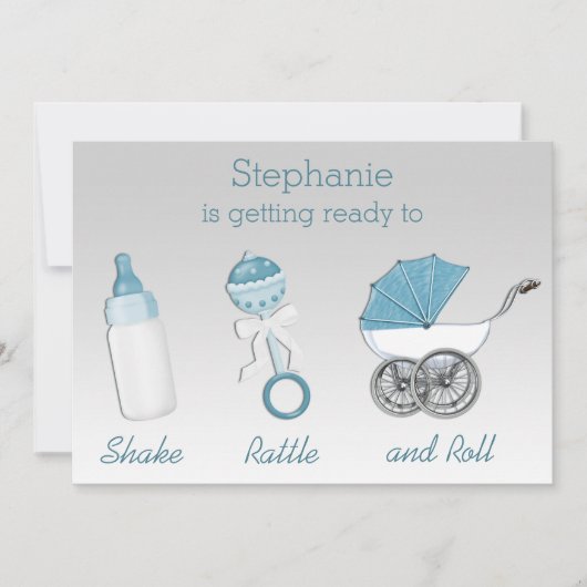 Shake Rattle en Roll Silver Blue Baby shower Kaart (Voorkant)
