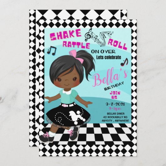 Shake, Rattle, Roll Anniversaire Carte d'invitatio (Devant / Derrière)