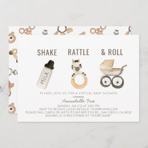 Shake Rattle & Roll Boho Virtual Baby shower Kaart