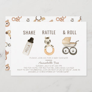 Shake Rattle & Roll Boho Waterverf Baby shower Kaart