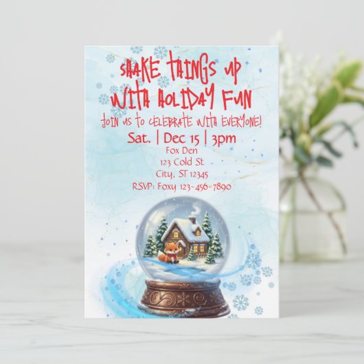 Shake Things Up Holiday Fun, Snow Globe Fox Kaart (Staand voorkant)