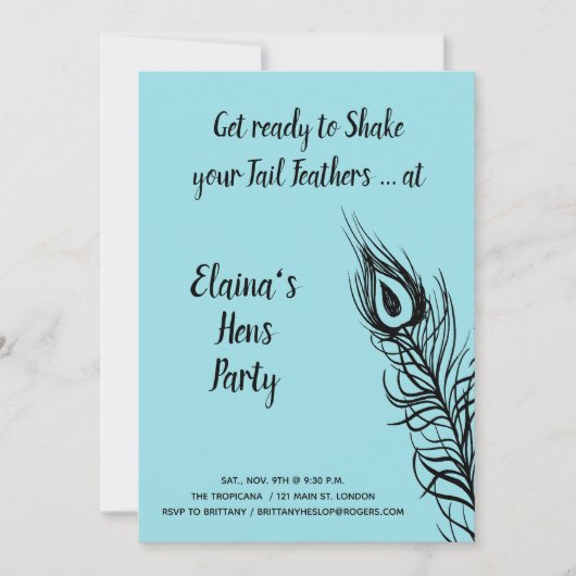 Shake your Tail Feathers Hen Party turquoise Kaart (Voorkant)
