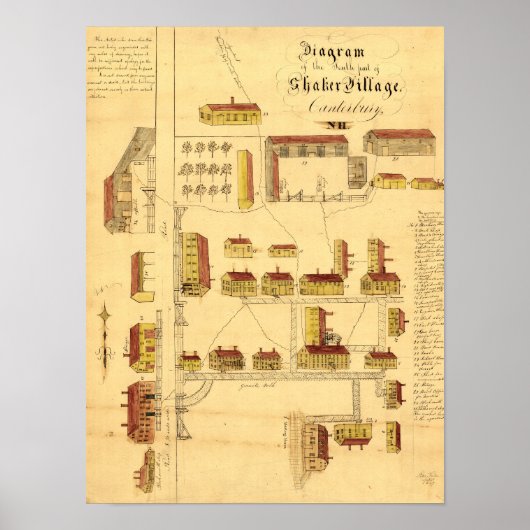 SHAKER VILLAGE MAP, 1849 POSTER (Voorkant)