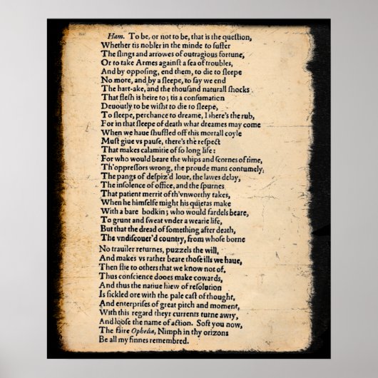 Shakespeare Hamlet Pour Être Soliloque Poster (Devant)