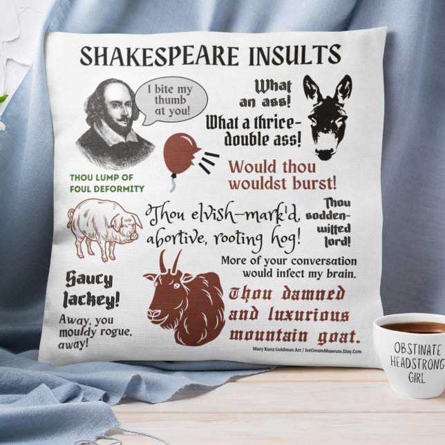Shakespeare Insults Quotes Boho Funny LIterary Kussen (Creator heeft geüpload)