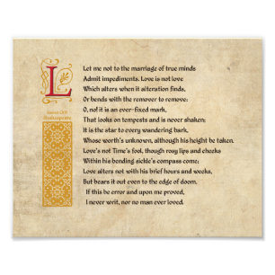 Shakespeare Sonnet 116 (CXVI) op perkament Foto Afdruk
