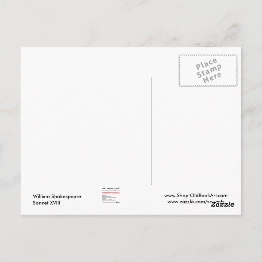 Shakespeare Sonnet # 18 Briefkaart (Achterkant)