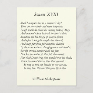 Shakespeare Sonnet # 18 Briefkaart