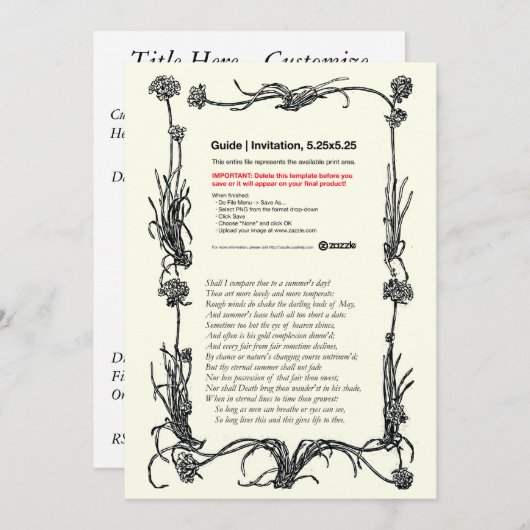 Shakespeare Sonnet # 18 Kaart (Voorkant / Achterkant)