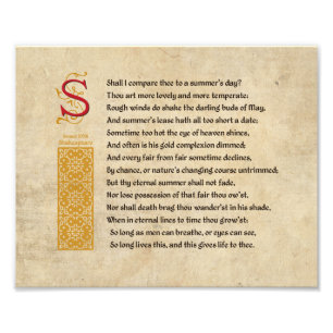 Shakespeare Sonnet 18 (XVIII) op het perkament Foto Afdruk