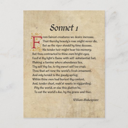 Shakespeare Sonnet 1 Parchment Briefkaart (Voorkant)