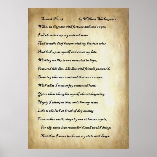 Shakespeare Sonnet 29 Poster (Voorkant)