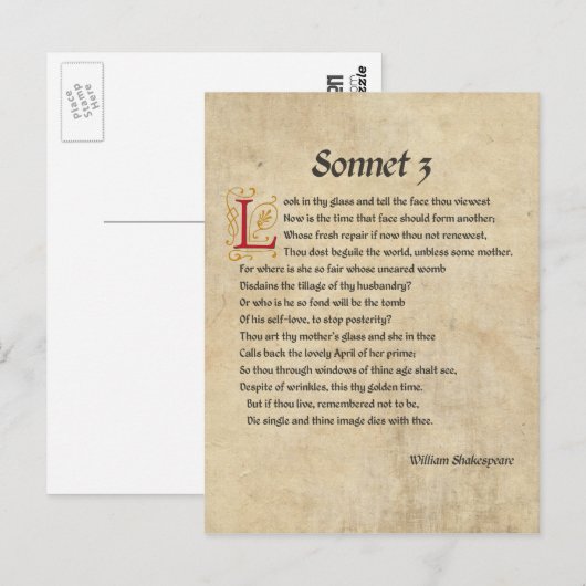 Shakespeare Sonnet 3 Parchment Briefkaart (Voorkant / Achterkant)